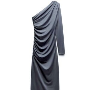 Zara One-Shoulder Long Sleeve Gray Dress